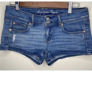 American Eagle Jean Shorts Womens Sz 6 Lo Rise Shortie Stretch Denim Distressed